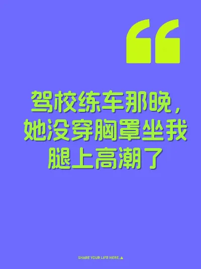 驾校练车那晚，她没穿胸罩坐我腿上高潮了