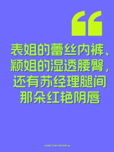 表姐的蕾丝内裤、颖姐的湿透腰臀，还有苏经理腿间那朵红艳阴唇