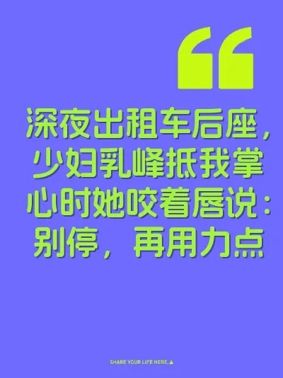 深夜出租车后座，少妇乳峰抵我掌心时她咬着唇说：别停，再用力点