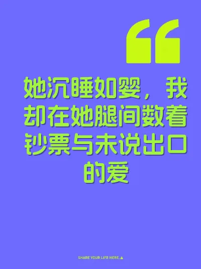 她沉睡如婴，我却在她腿间数着钞票与未说出口的爱