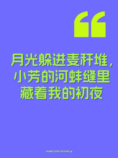月光躲进麦秆堆，小芳的河蚌缝里藏着我的初夜
