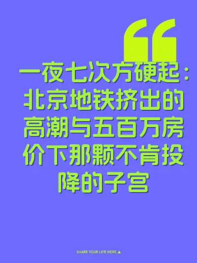 一夜七次方硬起：北京地铁挤出的高潮与五百万房价下那颗不肯投降的子宫