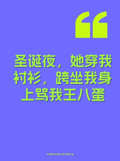 圣诞夜，她穿我衬衫，跨坐我身上骂我王八蛋